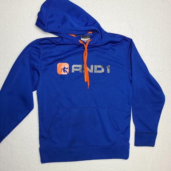 AND1 Hoodie Sweatshirt Mens Basketball 90s Y2K Embroidered Blue Orange Medium - Picture 2 of 6